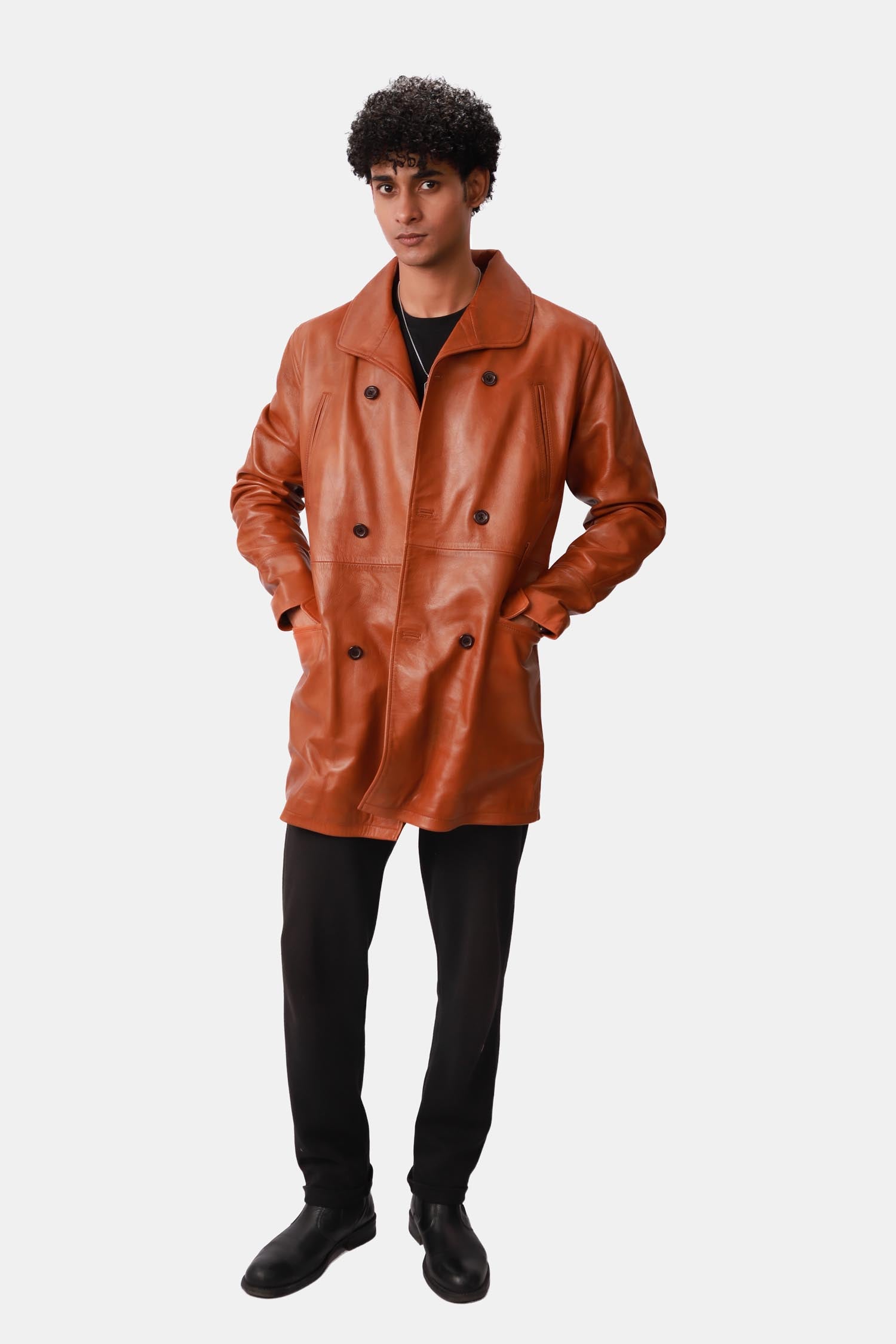 Brown Leather Trench Coat 