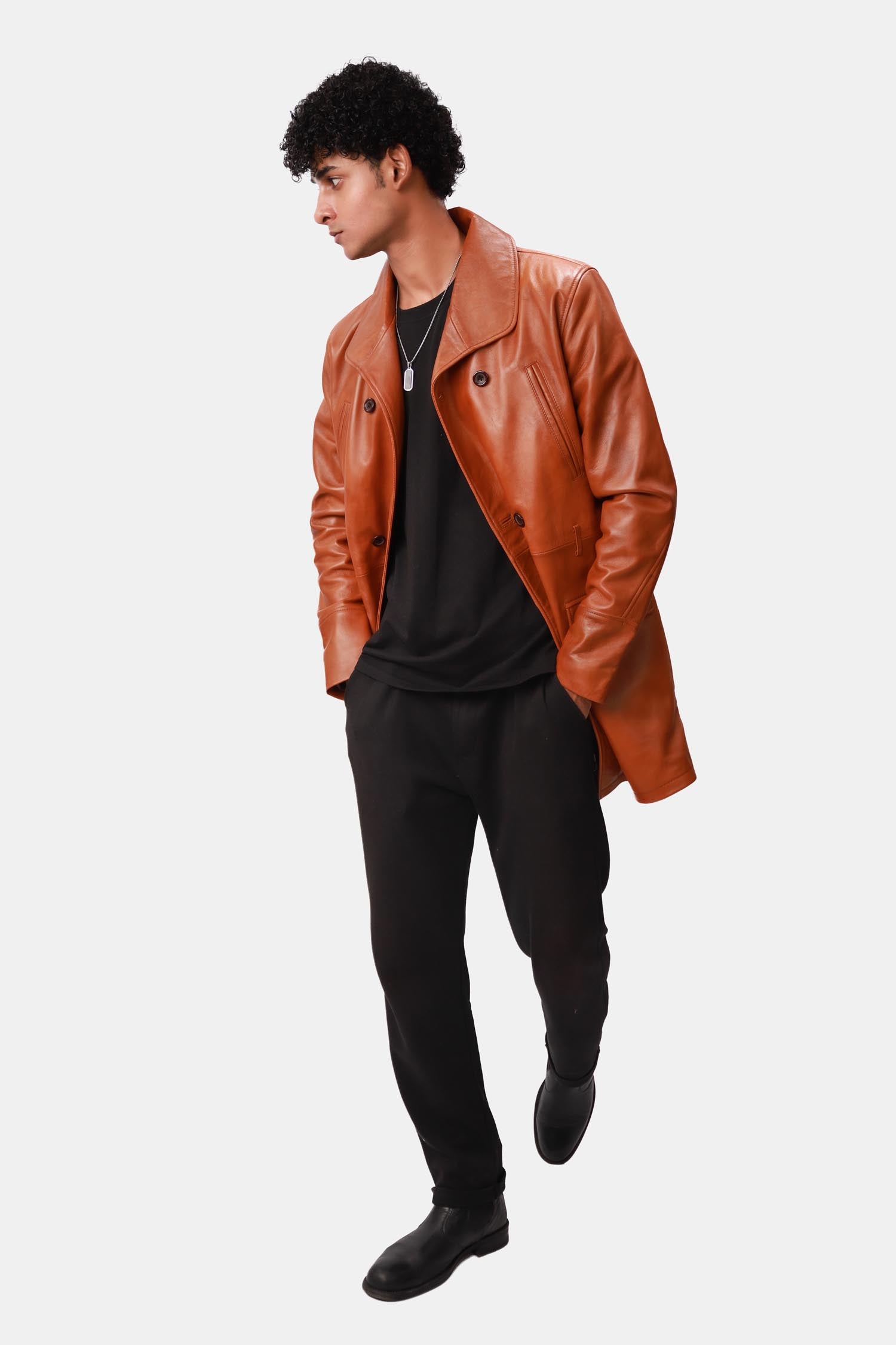 Brown Leather Trench Coat 