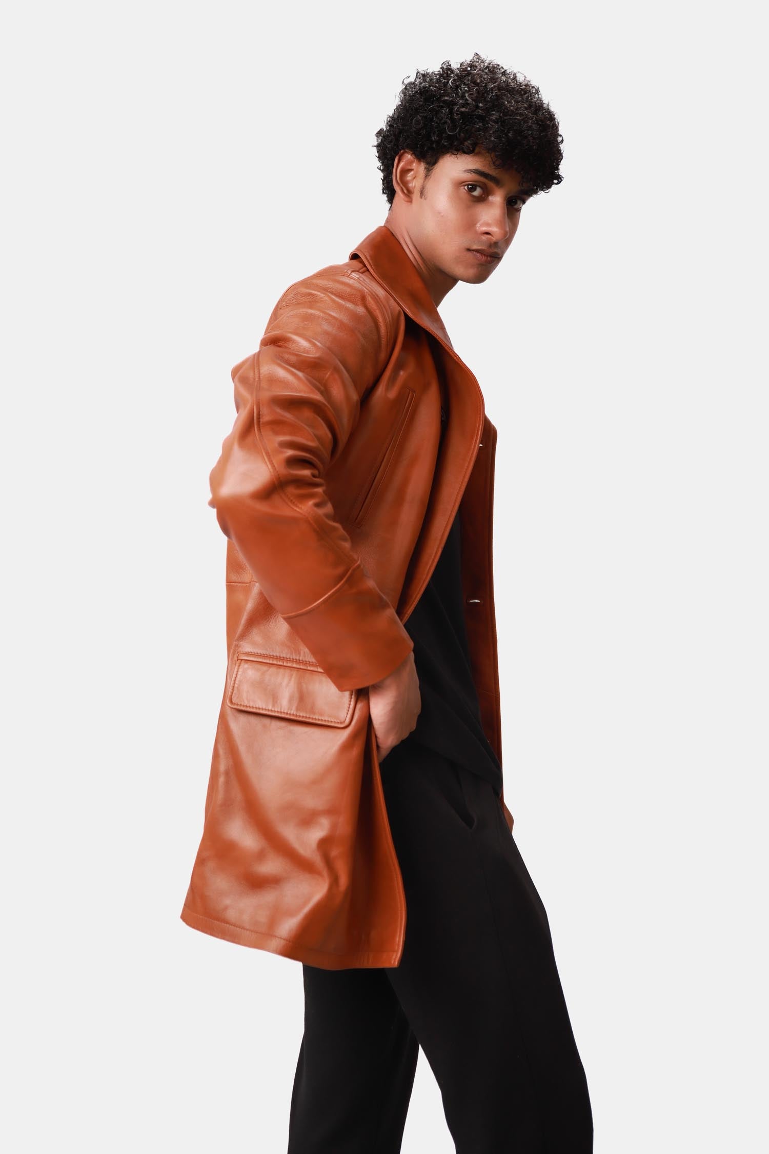 Brown Leather Trench Coat 
