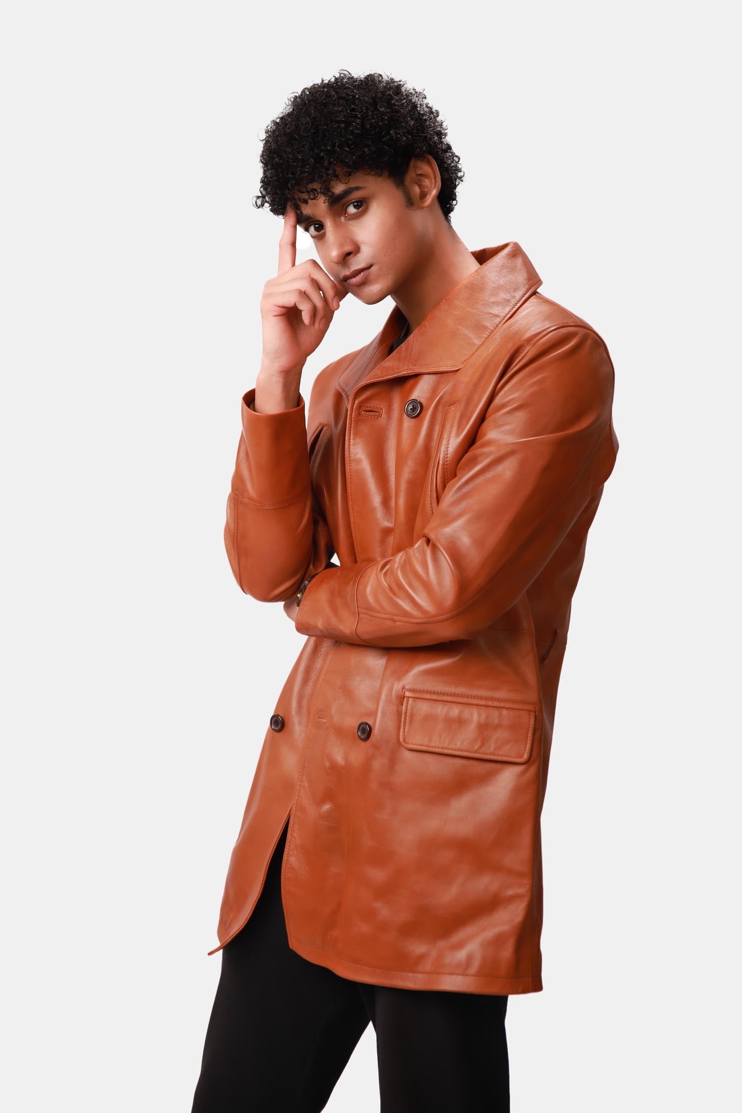 Brown Leather Trench Coat 
