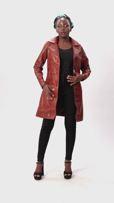 Brown Single-breasted Leather Coat