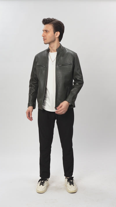 Black Leather Cafe Racer Jacket