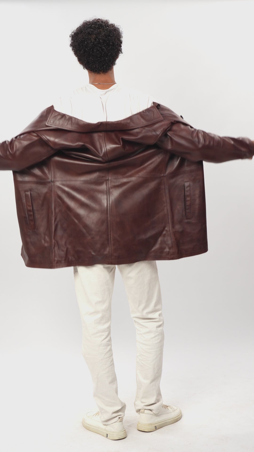 Dark Brown Leather Pea Coat