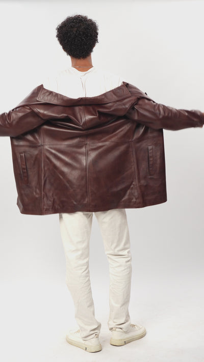 Dark Brown Leather Pea Coat