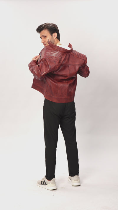 Brown Leather Cafe Racer Jacket