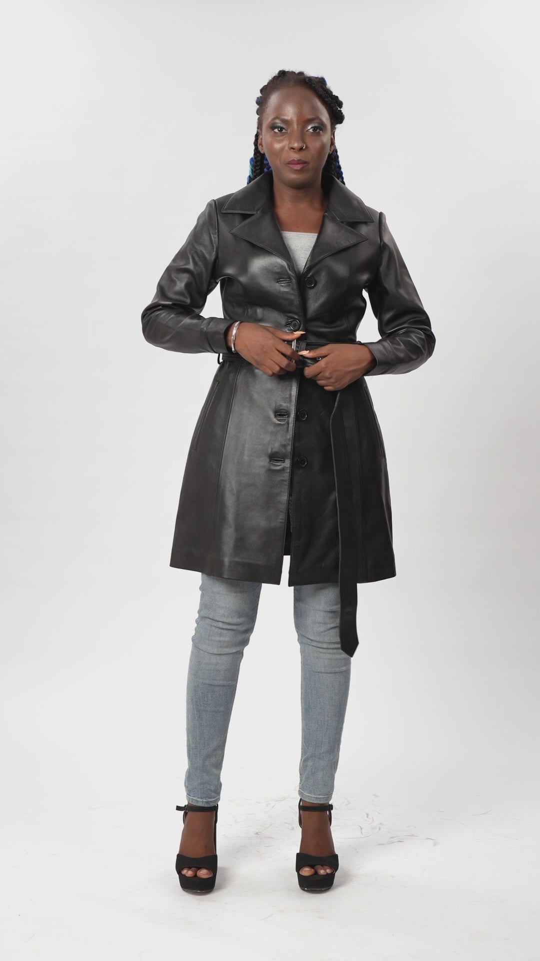 Black Leather Trench Coat