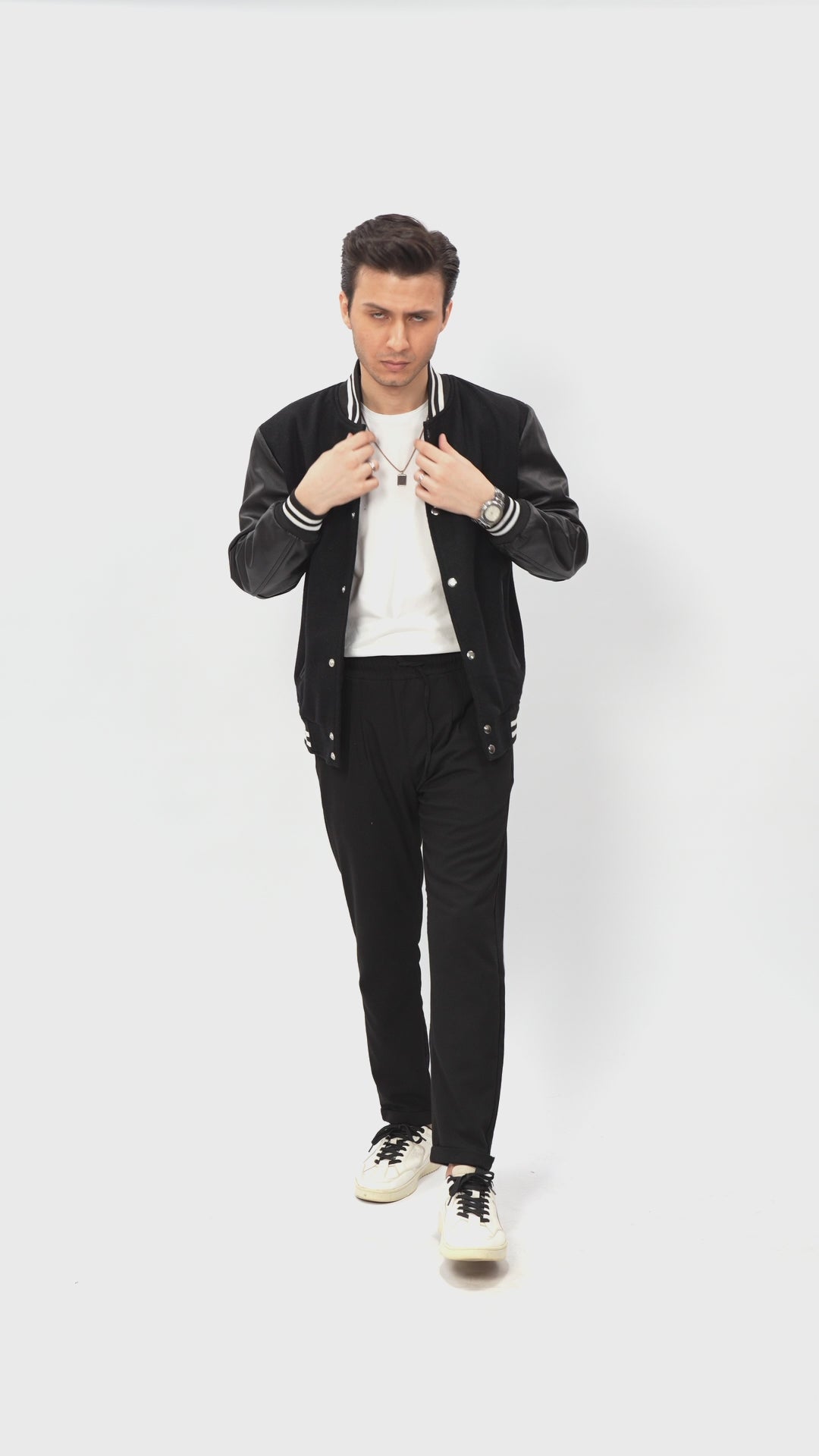 Black Varsity Wool Leather Jacket