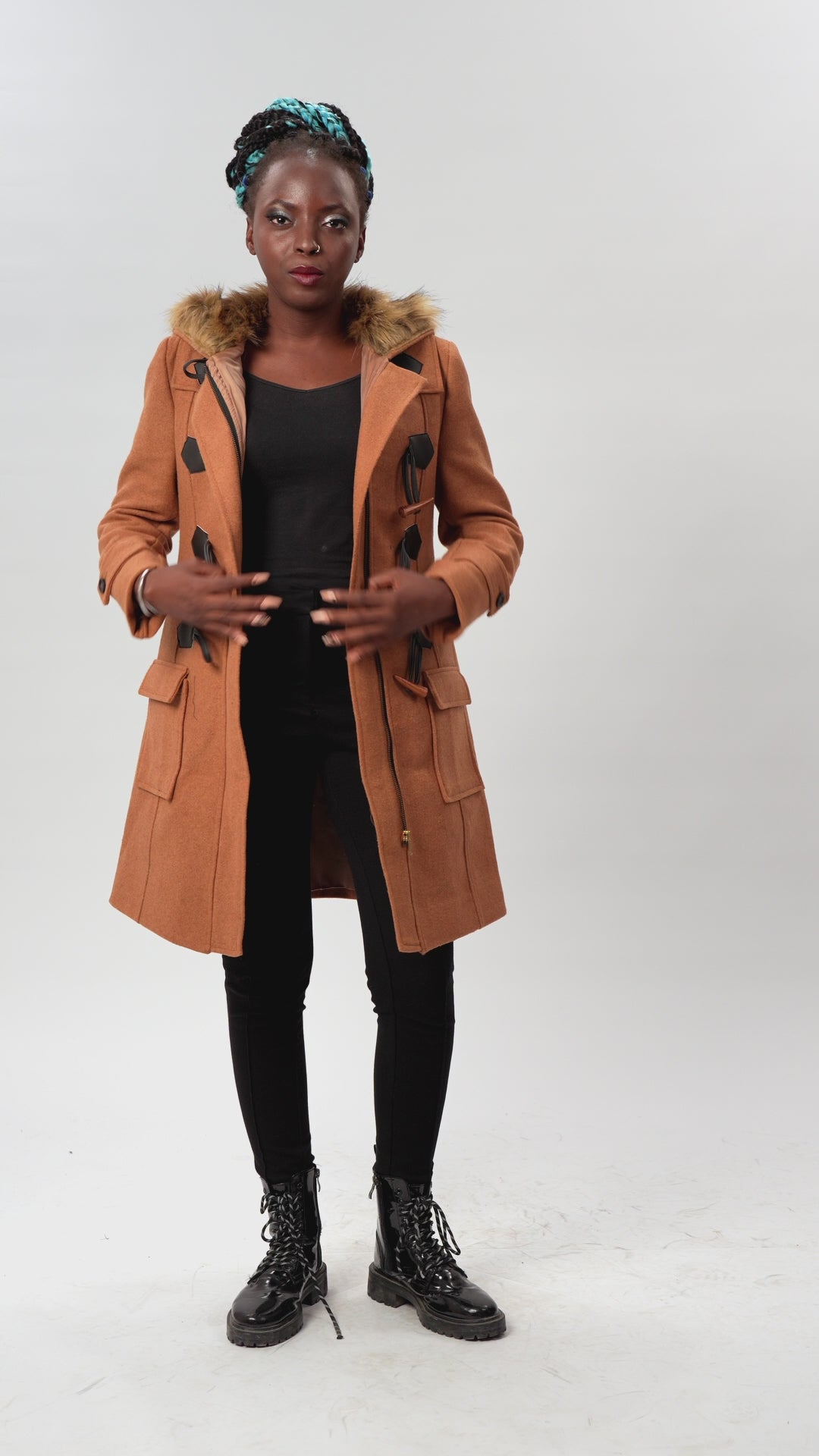 Brown Fur Wool Duffle Coat