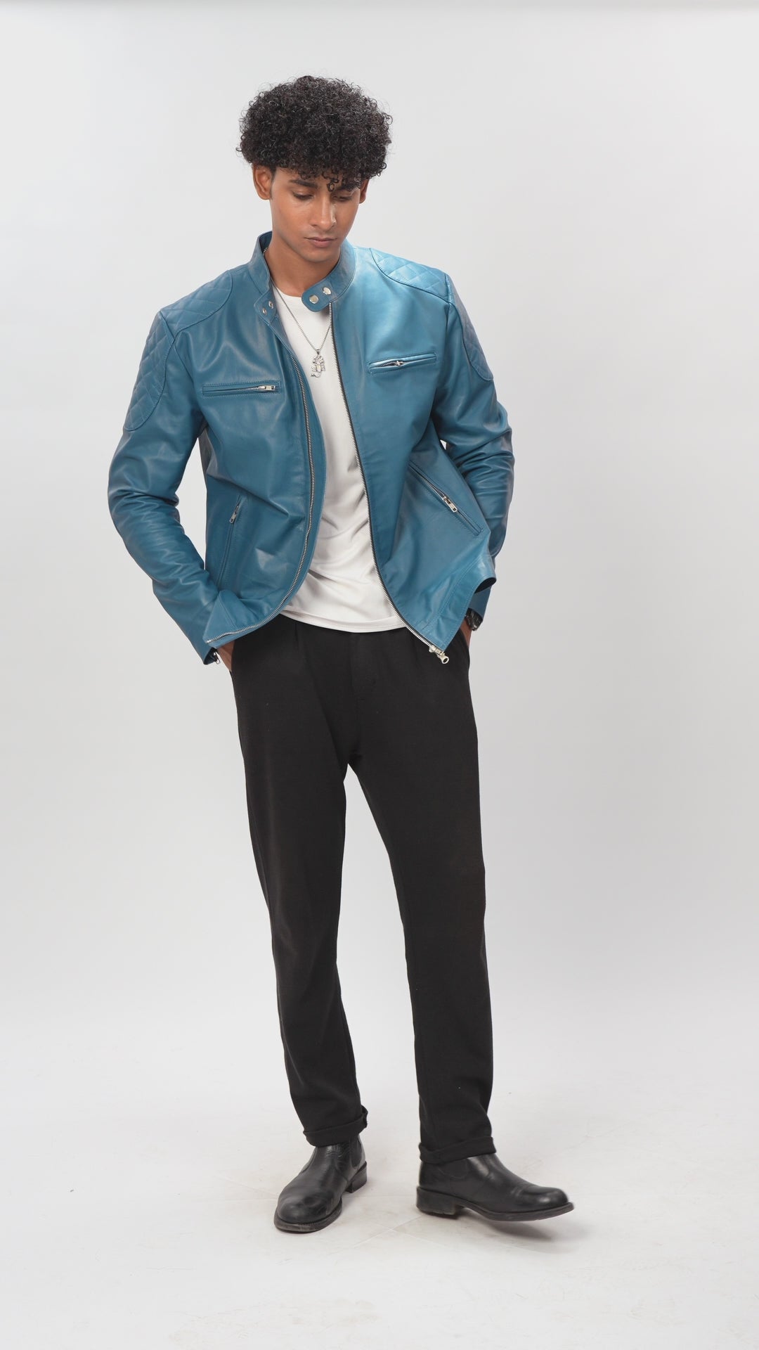 Blue Leather Jacket For Men