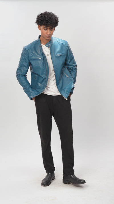 Blue Leather Jacket For Men