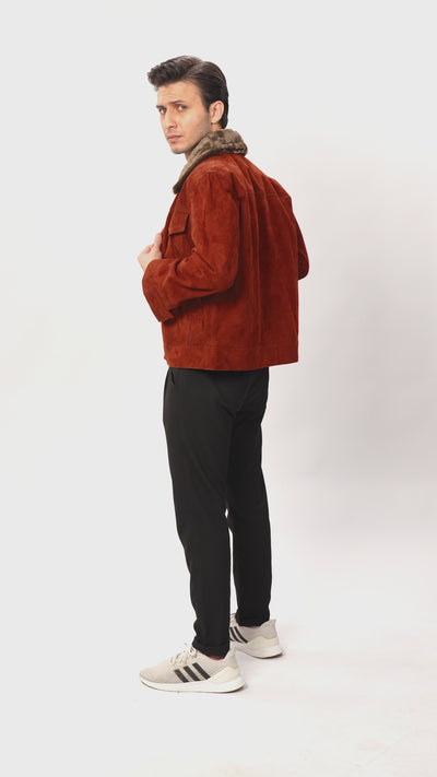 Shearling Suede Leather Trucker Jacket
