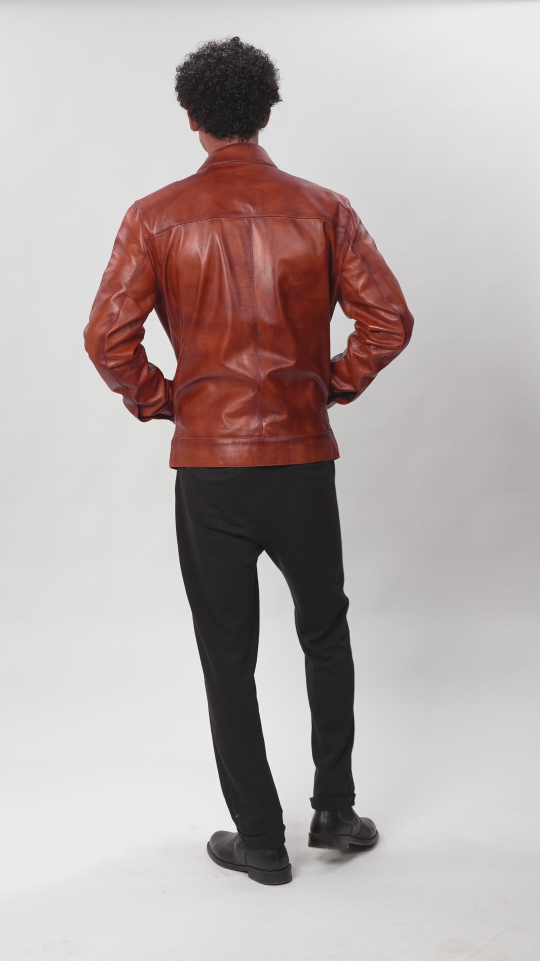 Reddish Brown Leather Biker Jacket