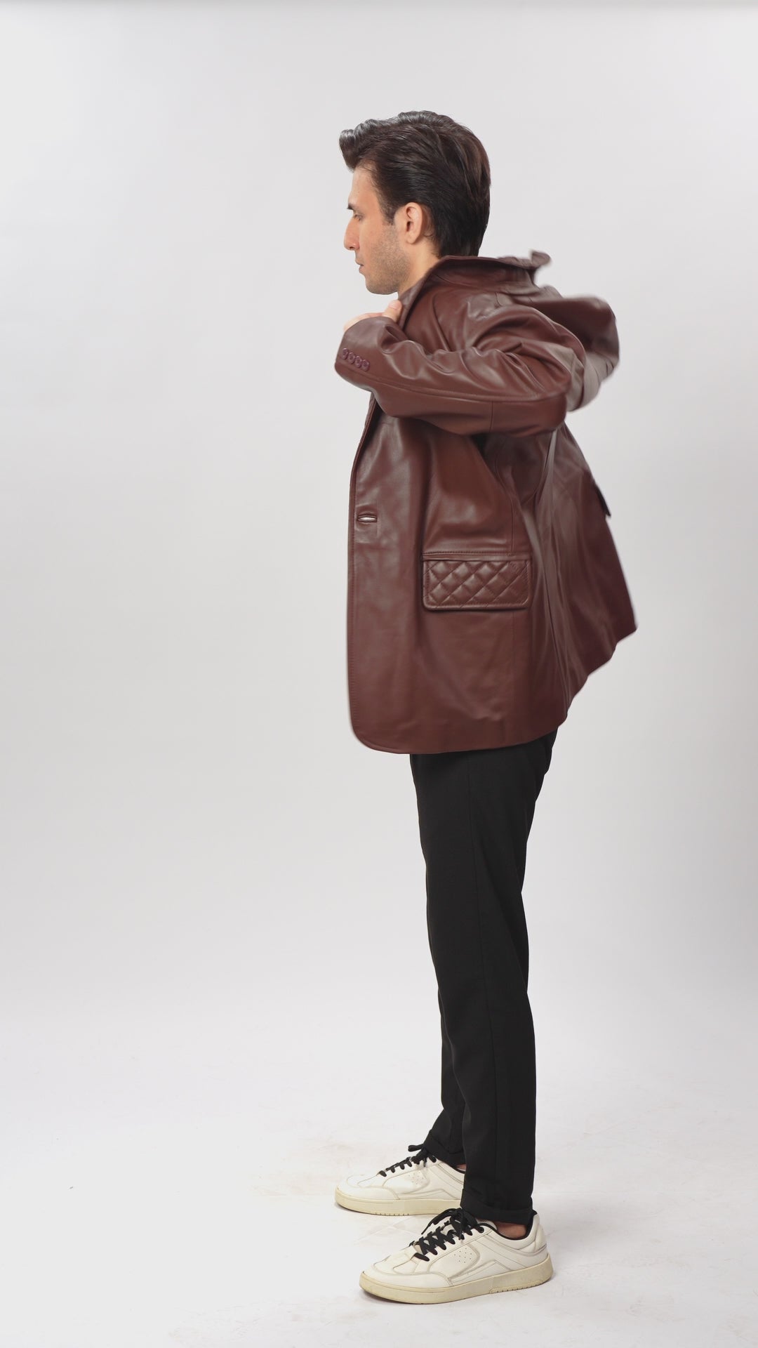 Dark Brown Quilted Leather Blazer