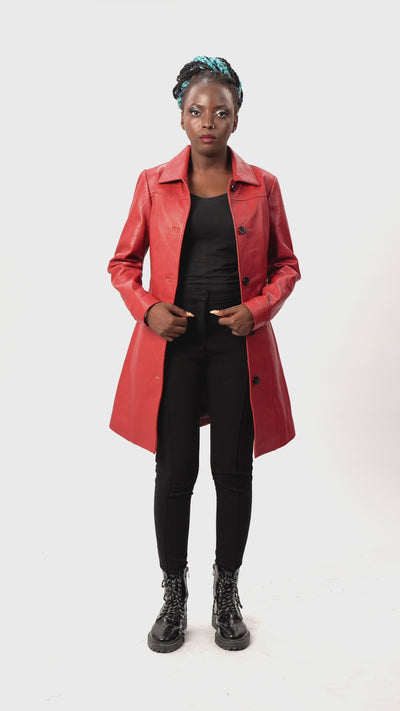 Rust Brown Leather Car Coat