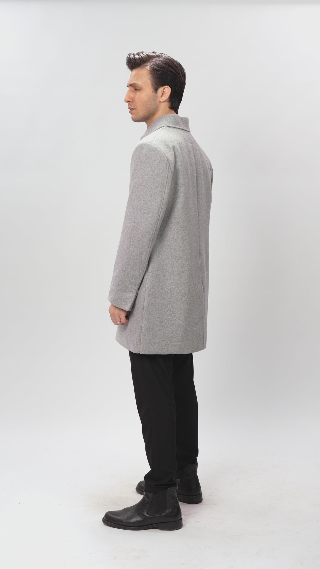Gray Wool Car Coat For Men