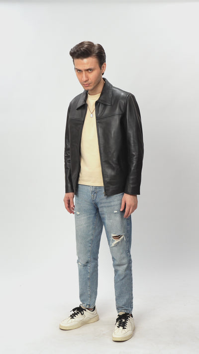 Tycoon Black Leather Biker Jacket