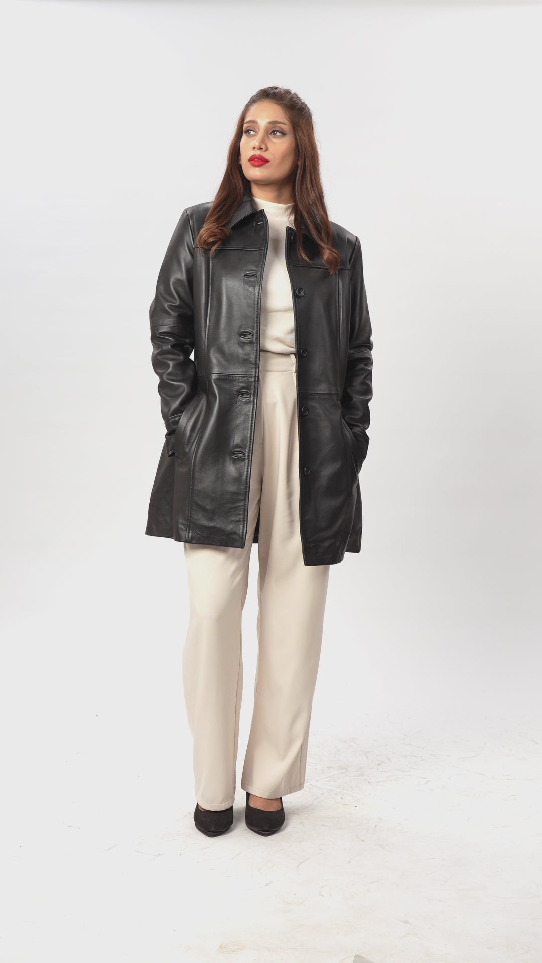 Womens Dawntime Black Leather Car Coat - Havrenn & Co.