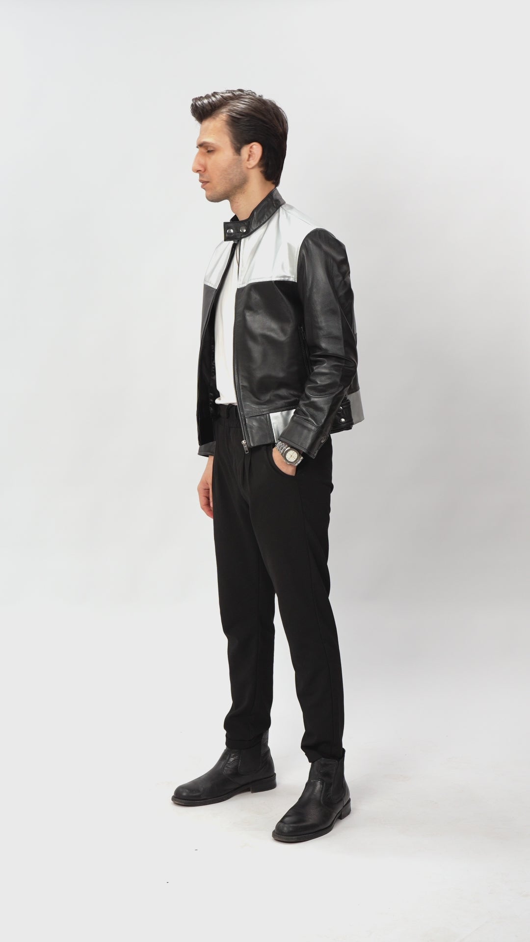 Black and Silver Leather Jacket 