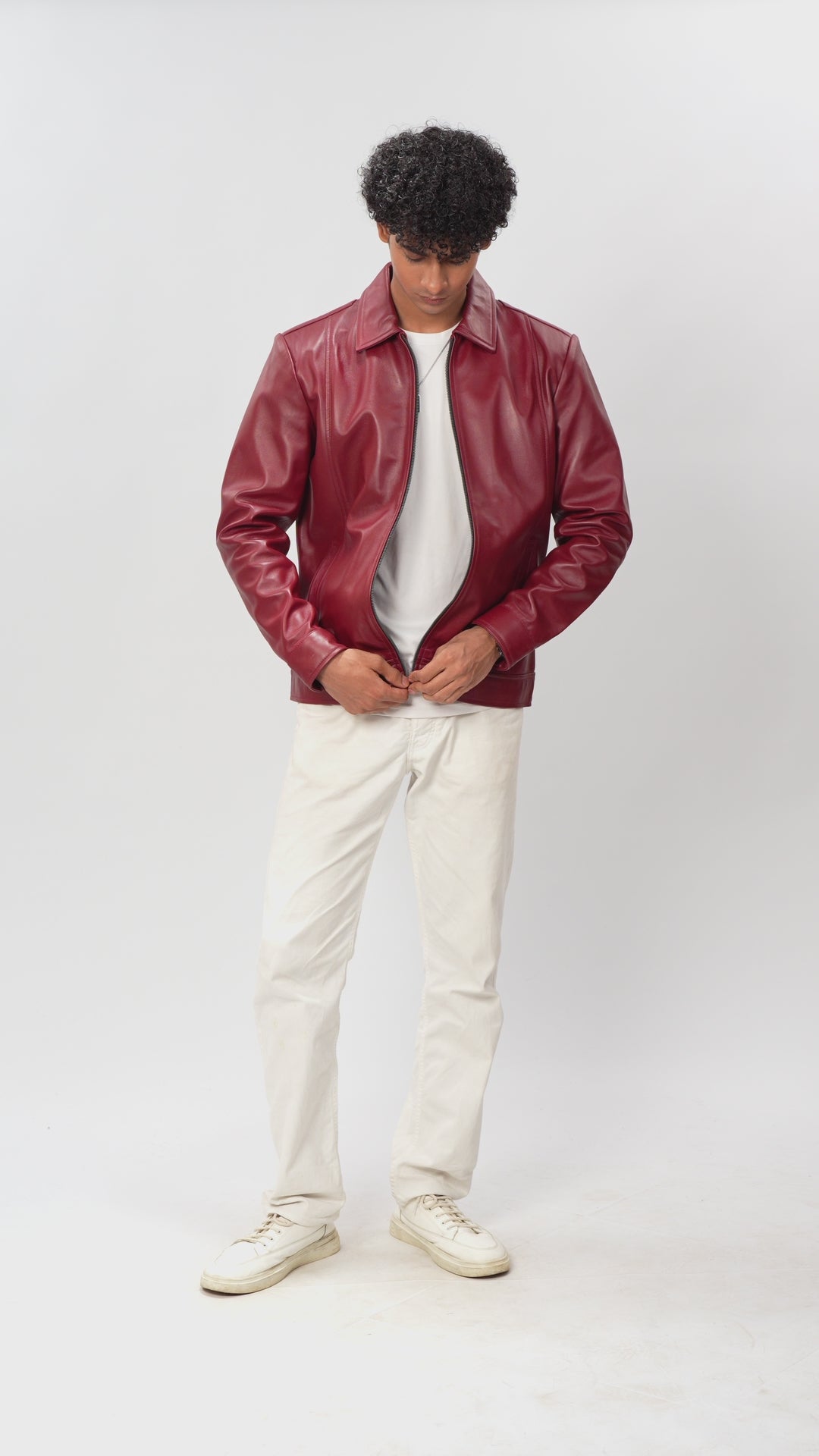 Red Biker Style Leather Jacket 