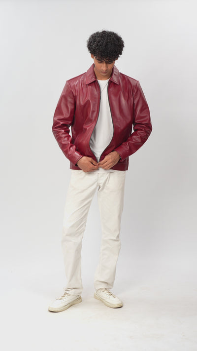 Red Biker Style Leather Jacket 
