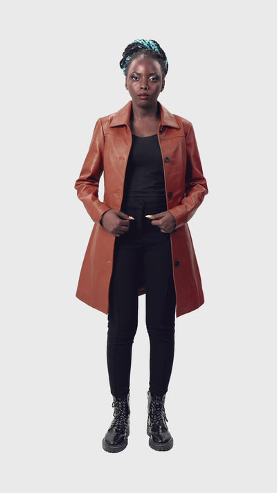 Brown Leather Car Coat 